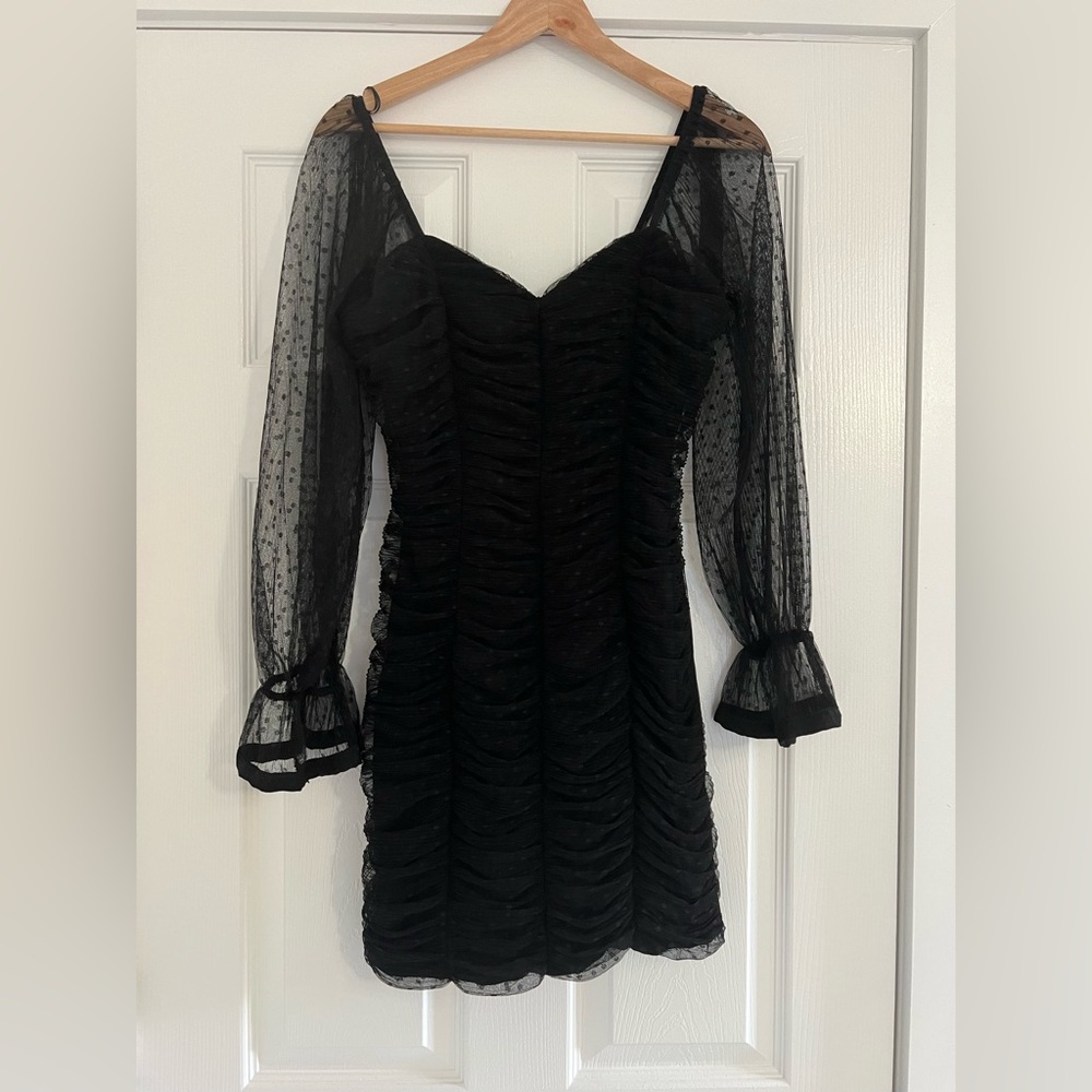 Elegant Black Dress with Sheer Sleeves